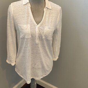 NWT Chico's 100% Linen 3/4 Sleeve very light White Top Size 0